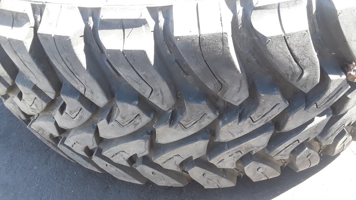 Close-up of chunky off-road tire tread